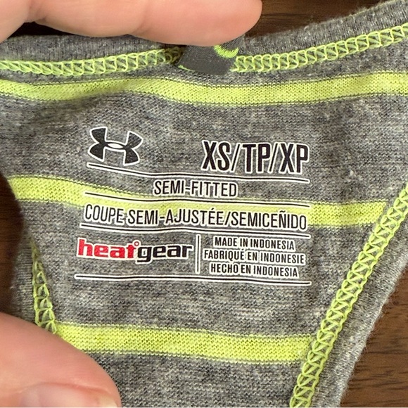Under Armour XS Gray Neon Stripe HeatGear Racerback Semi-Fitted Tank Top - Picture 6 of 7